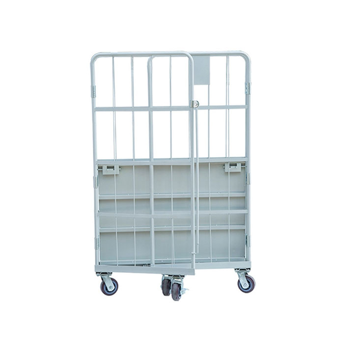 Foldable Rolling Storage Metal Cage Trolley With Wheels